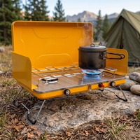 Réchaud à gaz portable pliable à 2 brûleurs, cuisinière à gaz double brûleur pour le camping en plein air, les pique-niques, la randonnée, les barbecues en plein air