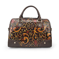 Sac à main en cuir de vache véritable tendance 2026, motif floral gaufré, style rétro, sac bandoulière pour femme