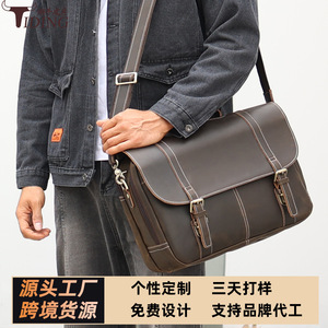 Tiding Retro Crazy Horse <b>Leather</b> <b>Briefcase</b> 16 Inch Men's Business Messenger Bag Dark Brown Durable Large Capacity - Product Image 5