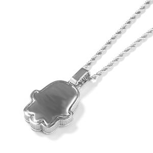 Lucky Hip Hop Iced Out chapado en oro Hamsa mano colgante personalizado moda joyería colgantes encantos Fátima mano collar - Product Image 2