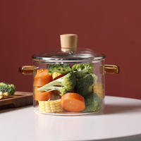 Casserole et faitout modernes en verre borosilicate avec poignées doubles et couvercle en verre, ensemble d'ustensiles de cuisson pour gaz et induction