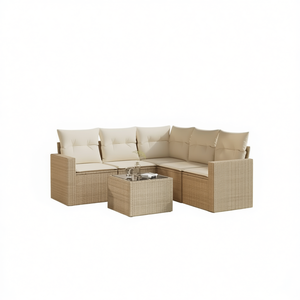 Ensemble de canapés de jardin en rotin beige 6 places, mobilier d'extérieur résistant aux intempéries, design contemporain - Product Image 1