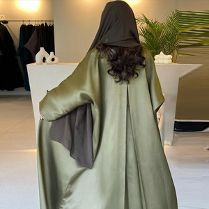 عباية فاخرة أنيقة تركية دبي ملابس إسلامية ساتان حرير كيمونو مفتوح عباية نسائية فستان مسلم رداء طويل كارديجان - Product Image 6