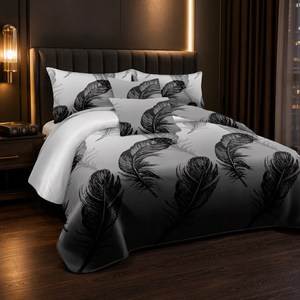 China Stock Florals Pattern 100% Polyester Washable Bedding Set <b>Black</b> White <b>Feather</b> Quilt Cover for Home Hotel Modern Luxury Bed - Product Image 5