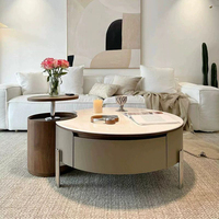Ensemble de table basse ronde en bois et marbre de luxe moderne avec rangement, meubles de salon intérieur, design créatif, élégant et unique
