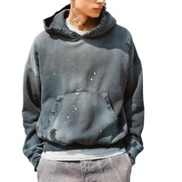 Sweat à capuche noir surdimensionné Vintage vieilli délavé à l'acide éclaboussures de peinture éponge française recadrée sweat à capuche personnalisé hommes vente en gros