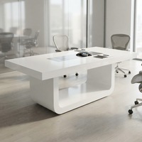 Table de réunion miniature personnalisée en Corian blanc pour 6 personnes