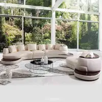 Modern kesit villa mobilya oturma odası deri kanepe seti şezlong ile sehpa