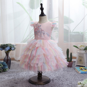 Robe tutu pour bébés filles, jupe superposée avec broderie florale jaune, tenue de spectacle printemps 2021 - Product Image 3