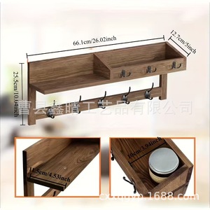 Wooden Wall Mounted Storage Rack With <b>Hooks</b> For Entryway Living Room Key And Coat Organizer Multi Functional <b>Shelf</b> - Product Image 4