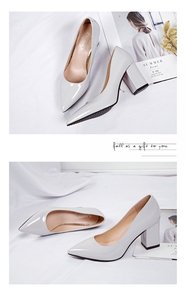 รองเท้าส้นสูงหัวแหลมหนังแท้สีพื้นแบบสวม  สำหรับผู้หญิง  ทรงเตี้ย เหมาะสำหรับฤดูใบไม้ร่วง - Product Image 5