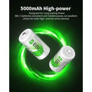 For EBL High Capacity 5000mAh Ni-MH <b>Rechargeable</b> C <b>Batteries</b> Pack of 4 New Retail Package for Flashlights and Toys - Product Image 3