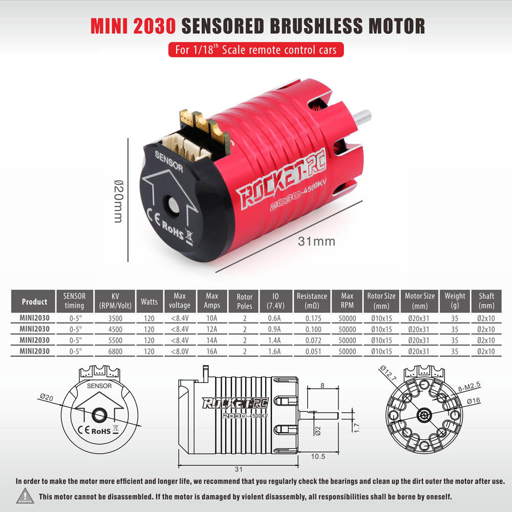Ruuミックスサイズ1 Rocket-rc MINI 2030 Sensored Brushless Motor for RC Cars