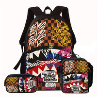 Sac à dos d'école camouflage requin grande capacité léger en tissu Oxford avec doublure en nylon pour étudiants
