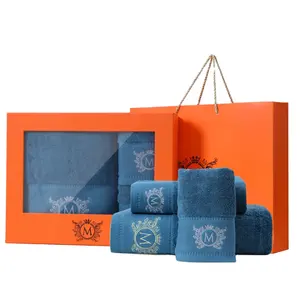 Hersteller Großhandel Handtuch Geschenk box Gedrucktes Logo Badet uch aus reiner Baumwolle Dreiteiliges Set aus hochwertigem Geschenk Geschenk box Handtuch