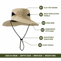 Chapeau Boonie Tactique Kaki 2026 en Gros, Chapeau de Soleil d'Extérieur avec Ventilation en Maille, Sangle Mentonnière Réglable, Logo Personnalisé, OEM, MOQ 500 PIÈCES