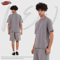 Kaos Pria Summer High Street Vintage Katun Murni 275G Ram Hem Washed Batik Longgar Polos Lengan Pendek