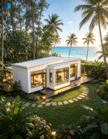 Maison préfabriquée respirante YOZON, maison modulaire moderne, structure en acier léger, villa de plage, maison de vacances portable, grandes fenêtres en verre