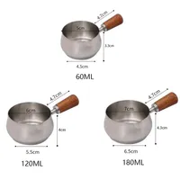 Casserole en acier inoxydable 304 avec manche en bois, tasse à assaisonnement de 60 ml/120 ml/180 ml, cuillère doseuse réutilisable pour steak