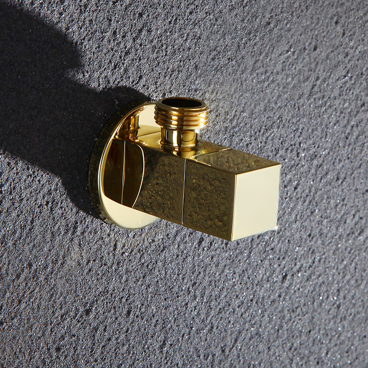 Bathroom Wall Mount 2 Way Golden Zinc Alloy Gold Valves Square Toilet Bidet Angle Valve