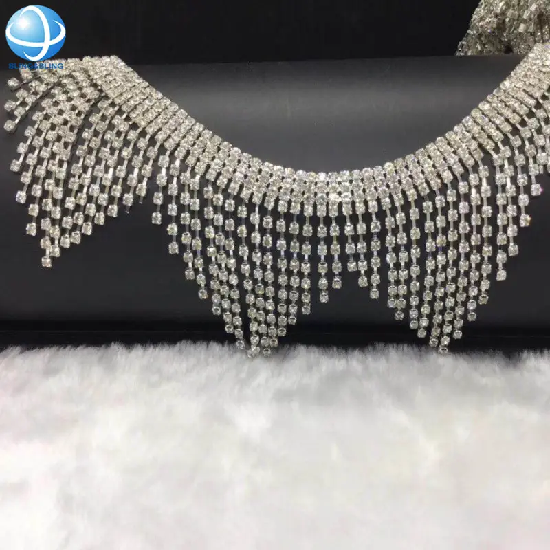 Nhà máy trực tiếp bán Fringe Rhinestone cup chuỗi TRIM DIY ăn mặc quần áo pha lê tua chains appliques cổ áo embellishments