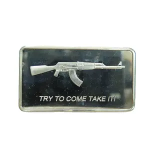 personalized custom design Silver Plated Metal Crafts 100 Mills Silver Plated Try To Come Take It Ak47 Bar