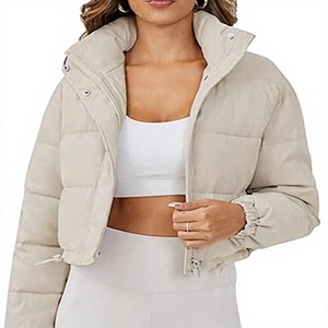 Women's <b>Cropped</b> <b>Puffer</b> <b>Jacket</b> Long Sleeve Puffy Coat Stand Collar Zip UP Quilted Padded Drawstring Outwear with Pockets - Product Image 5