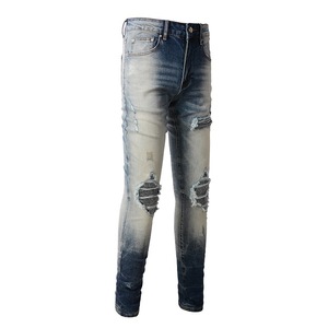 Streetwearสต็อกแฟชั่นยืด<span class=keywords><strong>กางเกง</strong></span>ยีนส์ตรง<span class=keywords><strong>กางเกง</strong></span>Biker Scratch Rippedคุณภาพ<span class=keywords><strong>กางเกง</strong></span>ยีนส์ - Product Image 2