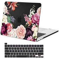 Coque plastique rigide pour ordinateur portable, compatible avec Macbook 2020, motifs fleurs roses, noir, plastique