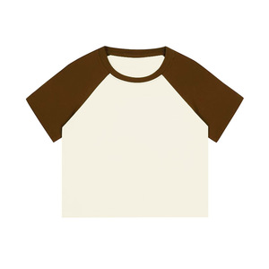 Custom Logo Streetwear Knitted Eco-Friendly Women's Cropped T-Shirts Contrast Short Sleeve Crop <b>Tops</b> Tees - Product Image 4