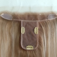 Topper long à clips en cheveux chinois vierges blond miel/blond platine avec dentelle HD, petit bonnet, couleurs personnalisables pour femmes