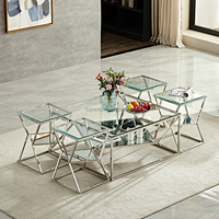 Table basse de style moderne au design moderne pour hôtel, ensemble d'intérieur avec haut en verre ou en marbre blanc, en acier inoxydable