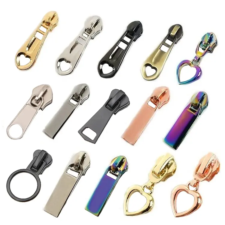 Customized Waterproof Metal Luxury Design Brand Name Logo Engraved Bag 5# Nylon Slider Zipper Pullers Heads For Clothing