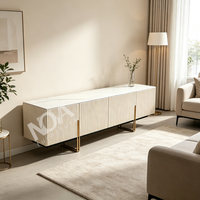 Ensemble table basse et meuble TV moderne pour salon, avec tables d'appoint gigognes rondes et carrées, finition placage bois et plateau en pierre, meuble TV de rangement