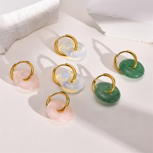 Pendientes de Aro Circulares de Acero Inoxidable Antideslustre en Tres Colores para Mujer, Pendientes de Piedras Preciosas, Joyería de Moda - Product Image 5