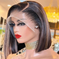 Perruque en cheveux humains courte bob couleur P4/27 sans colle, dentelle frontale 13x4, mèches HD, perruques courtes bob pour femmes noires