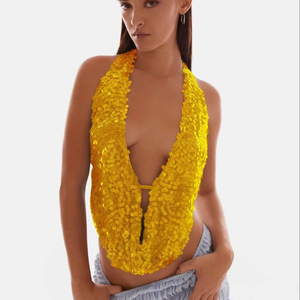 King Mcgreen Star Sexy <strong>Sequins</strong> Women <strong>Top</strong> Tank Halter Deep V-Neck <strong>Backless</strong> Glitter Vest Beach Nightclub Party Y2K Tank Crop <strong>Tops</strong> - Product Image 2
