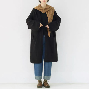 Dark <strong>Black</strong> Hooded Long Sleeve <strong>Cardigan</strong> Long Sweater Coat <strong>with</strong> Hood and <strong>Pocket</strong> for Women - Product Image 3
