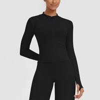 Veste de sport zippée à col bas brossée pour femme, coupe ample, respirante, séchage rapide, idéale pour le yoga