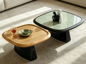 设计师风格木纹和奢华石材圆角方形创意咖啡桌 - Product Image 6