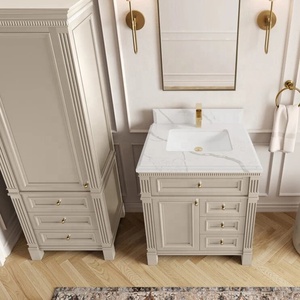 Traditional American Single Sink Beige <strong>Bathroom</strong> Vanity Set Luxury Freestanding <strong>Cabinet</strong> <strong>with</strong> <strong>Mirror</strong> Classic European Shaker Style - Product Image 5
