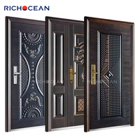 Richocean Foshan Factory Porte d'entrée principale en métal personnalisée pour l'extérieur de la maison, porte d'entrée embossée avec serrure