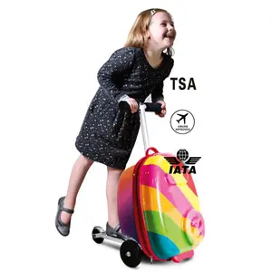Los niños en maleta ABS 3D impresión plegable equipaje niños bolsa de la escuela scooter bolsa de equipaje con scooter