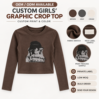 T-shirt court à manches longues imprimé graphique personnalisé pour filles, col rond, pour tout-petits et enfants, vente en gros OEM ODM