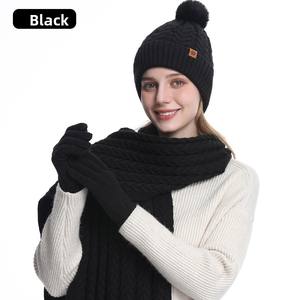 Ensemble de trois pièces pour femmes, <span class=keywords><strong>bonnet</strong></span> en tricot jacquard imprimé chaud d'hiver, avec écharpe <span class=keywords><strong>et</strong></span> gants - Product Image 5