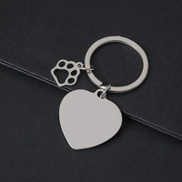 Porte-clés personnalisé vierge en acier inoxydable poli miroir, pour impression laser UV DIY, cadeau promotionnel en gros, pendentif cœur ou patte