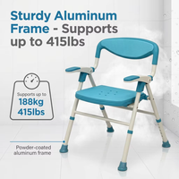 Chaise de douche pliante en aluminium RUFU RF3206A avec accoudoirs rabattables, siège et dossier rembourrés en EVA, hauteur réglable, sécurité pour la salle de bain