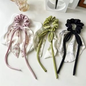 European American Summer Floral <b>Bow</b> Long Ponytail Ribbon Large Band Sweet Fabric Hair Tie Accessory - Product Image 3