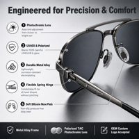 Lunettes de Conduite Haute Qualité en Métal Personnalisées Polarisées à Vision Nocturne, Lunettes Solaires Photochromiques pour le Jour et la Nuit