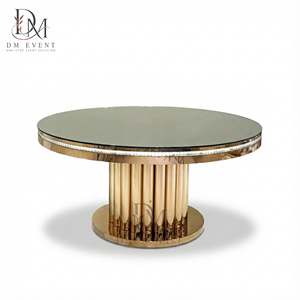 Table ronde d'événement en acier inoxydable doré avec base colonne et plateau en verre trempé miroir, finition laquée, vente en gros - Product Image 3